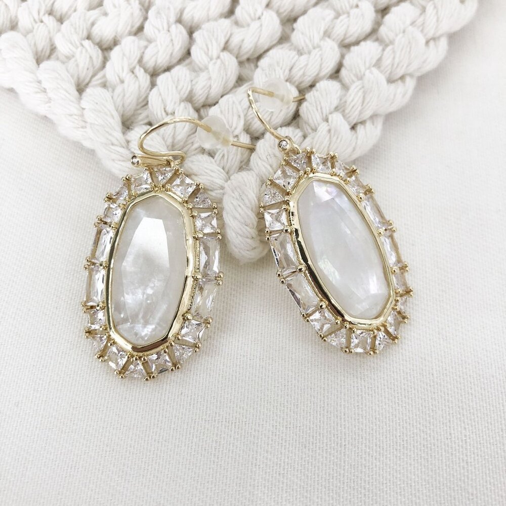 Kendra Scott Elle - Gold Ivory Mother-of-Pearl Crystal Frame Drop Earrings